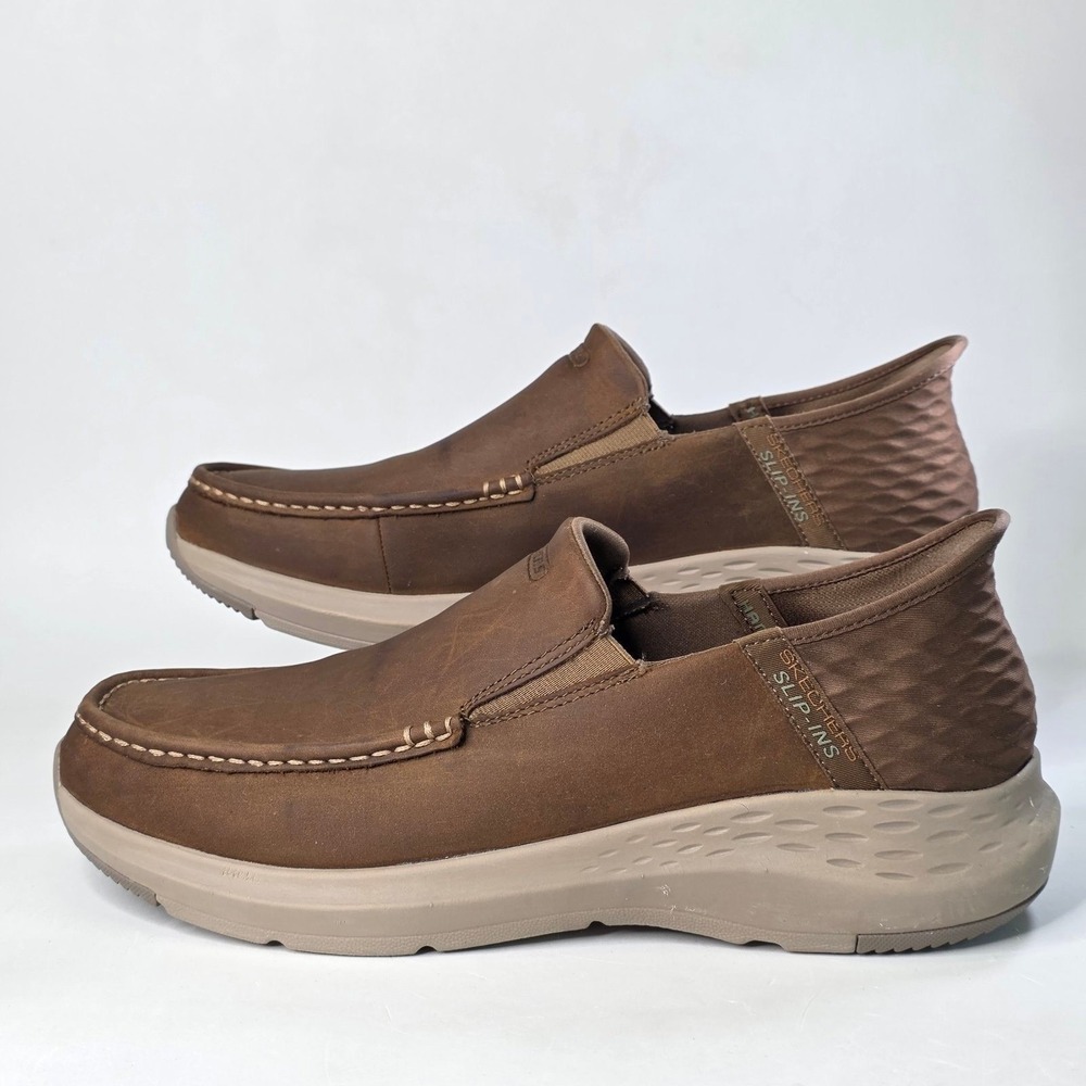 Skechers Slip-ins Go Walk Anywhere Mens 11.5 Brown Leather Loafers Sneakers DSRT - Picture 2 of 14